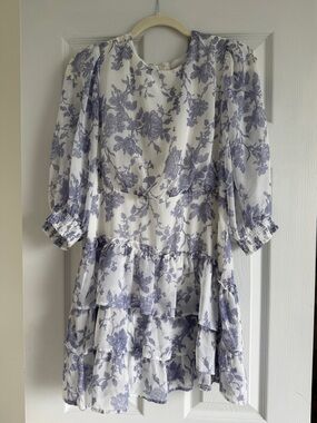 Just Me White Mini Dress with Lavender Floral Print